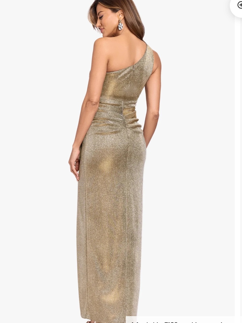 NWT XSCAPE MISHA" GLITTER KNIT ONE SHOULDER SIDE CINCHED W FLARE DRESS SIZE 10 - Picture 5 of 11